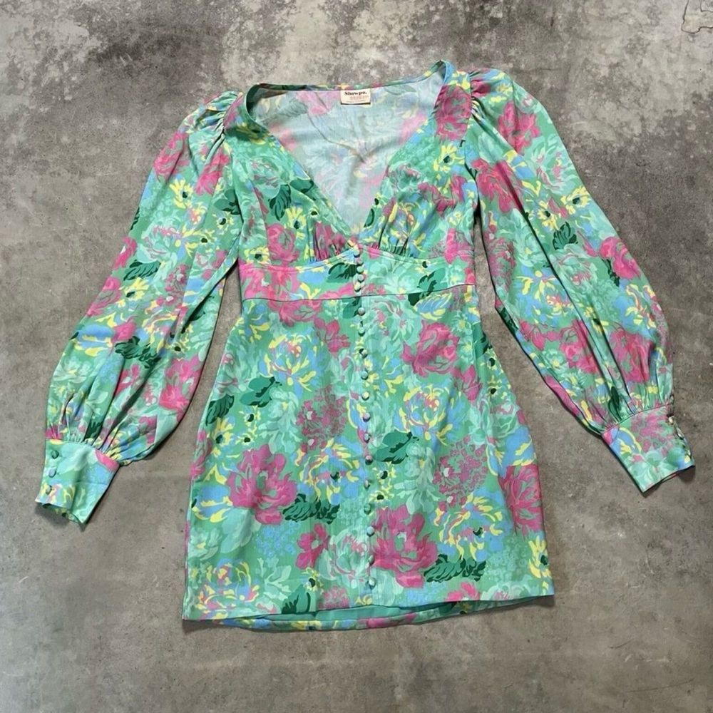 Showpo Dress Womens 4 Jenelyn Long Sleeve Mini Neon Floral V Neck